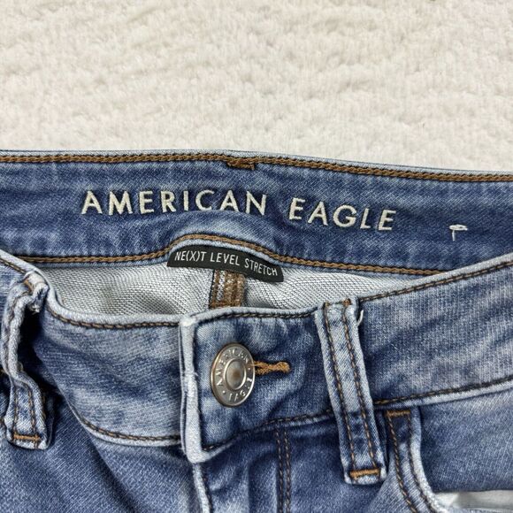 American‎ Eagle Jeans Women's 24 Blue Hi Rise Jeggings Distressed Stretch Denim - Picture 3 of 12
